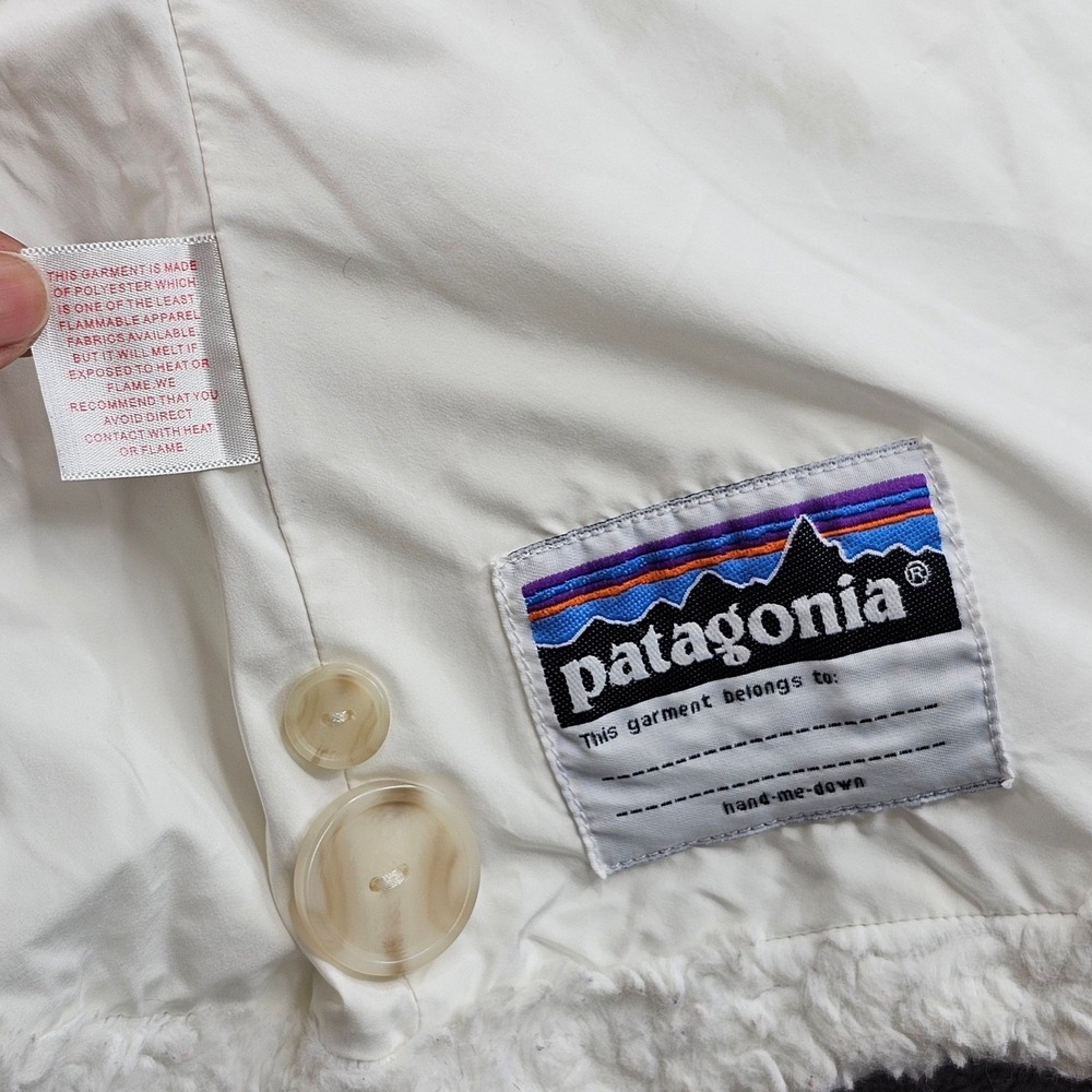 Patagonia Fleece Jacket Girls M/10 White Long Sleeve Mock Neck Button Front - Picture 5 of 10